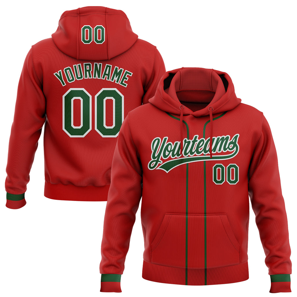 Custom Stitched Red Green-White Baseball Pullover Sweatshirt Hoodie