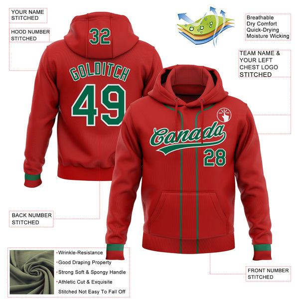 Custom Stitched Red Kelly Green-White Baseball Pullover Sweatshirt Hoodie