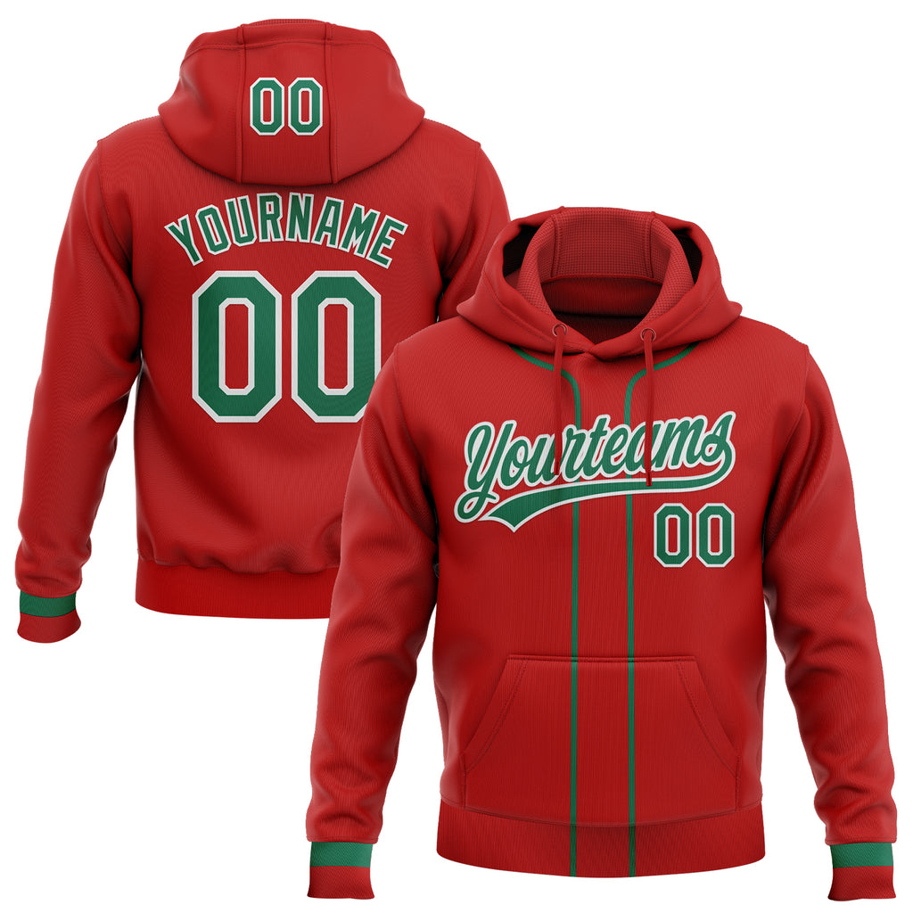 Custom Stitched Red Kelly Green-White Baseball Pullover Sweatshirt Hoodie