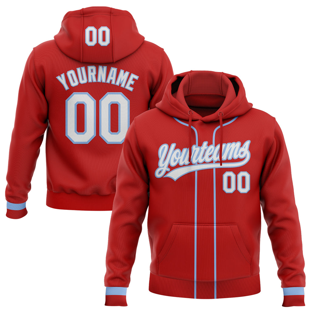 Custom Stitched Red White-Light Blue Baseball Pullover Sweatshirt Hoodie