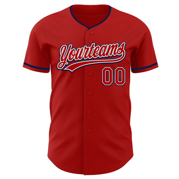 Custom Red White-Navy Authentic Baseball Jersey