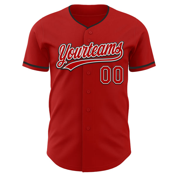 Custom Red White-Black Authentic Baseball Jersey