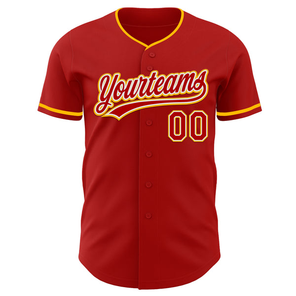 Custom Red White-Gold Authentic Baseball Jersey