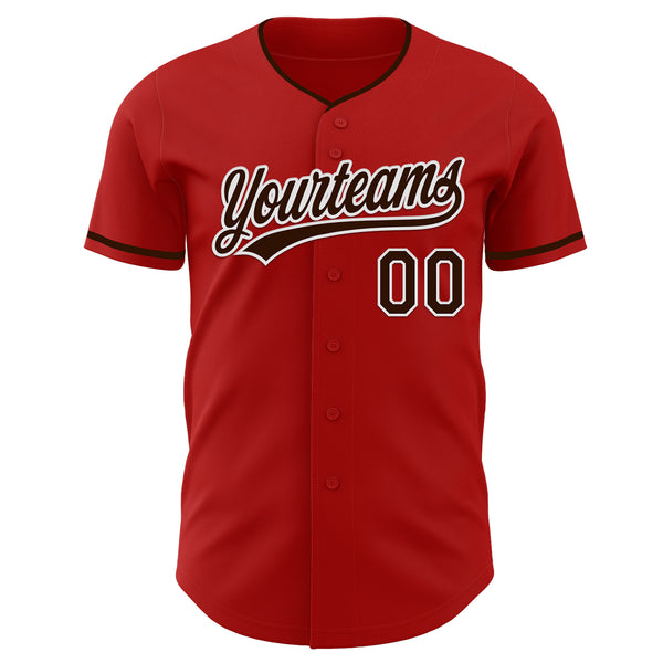 Custom Red Brown-White Authentic Baseball Jersey
