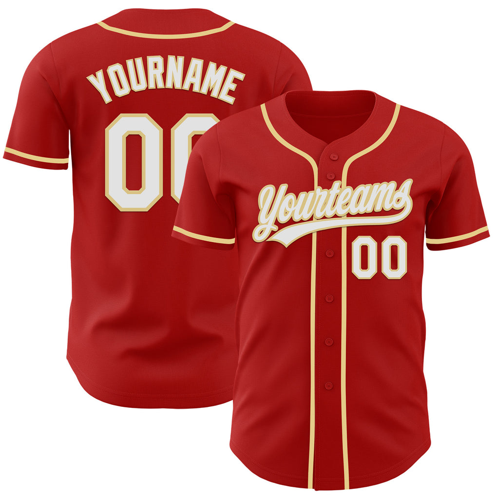 Custom Red White-Vegas Gold Authentic Baseball Jersey