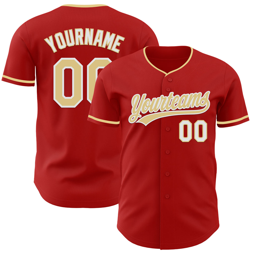 Custom Red Vegas Gold-White Authentic Baseball Jersey