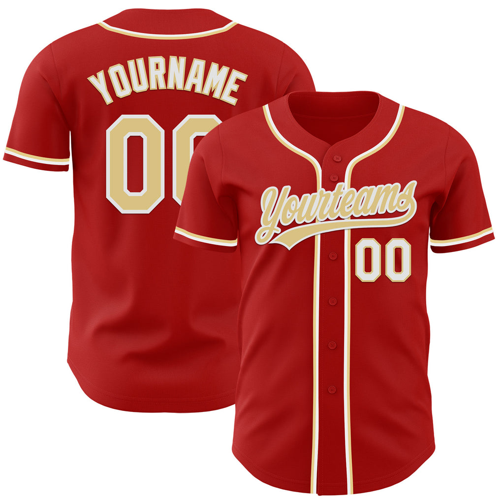 Custom Red Vegas Gold-White Authentic Baseball Jersey
