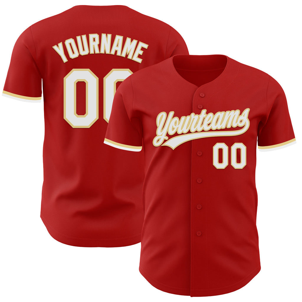 Custom Red White-Vegas Gold Authentic Baseball Jersey