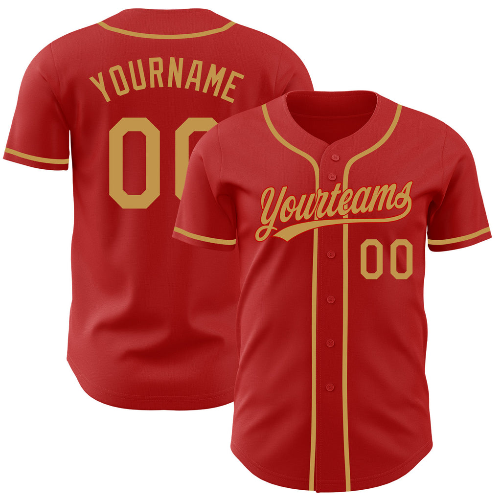 Custom Red-Old Gold Authentic Baseball Jersey