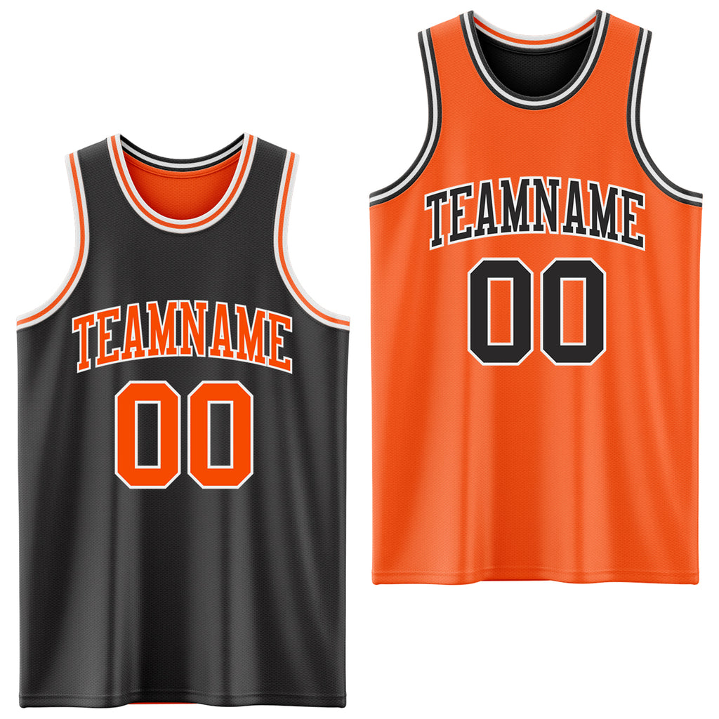 Custom Reversible Black Orange-White Double Side Sublimation Basketball Suit Jersey