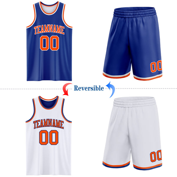 Custom Royal Orange-White Reversible Double Side Sublimation Basketball Suit Jersey