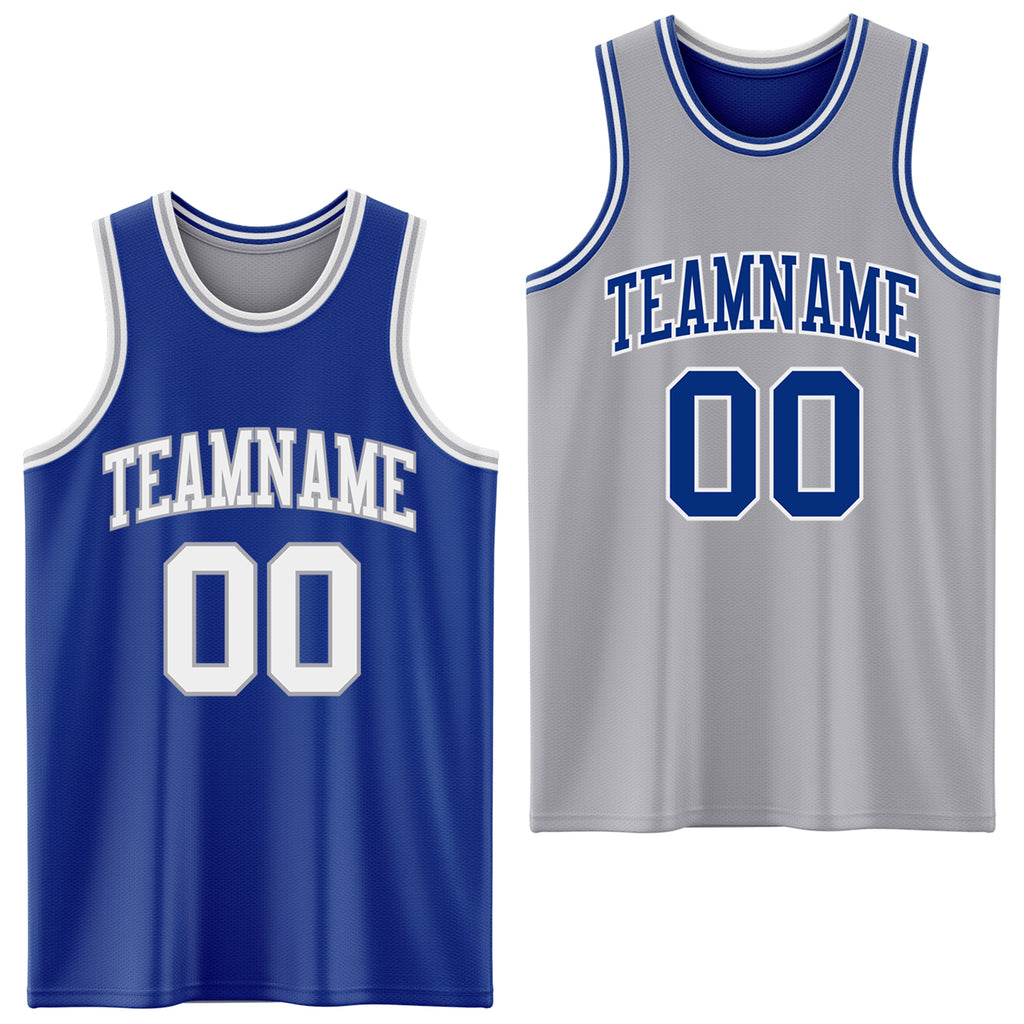 Custom Royal White-Gray Reversible Double Side Sublimation Basketball Suit Jersey