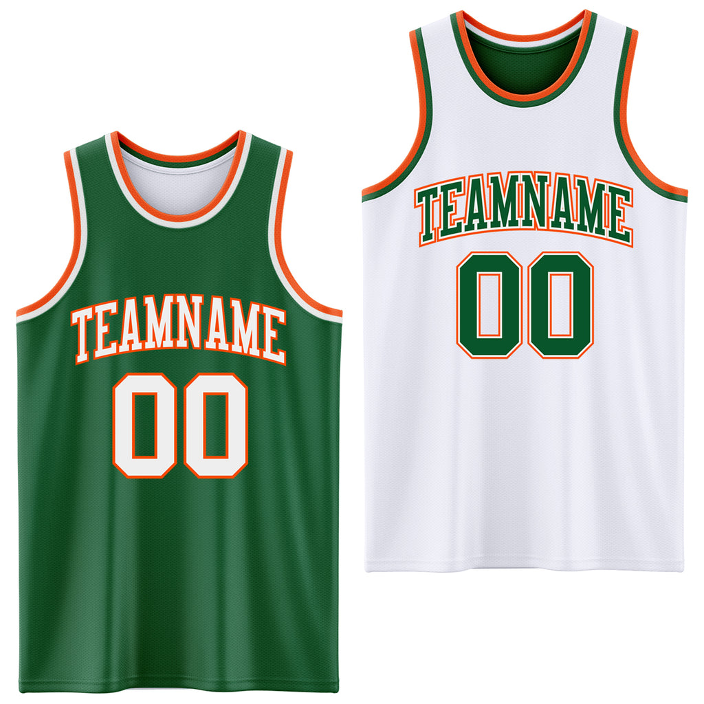 Custom Reversible Kelly Green White-Orange Double Side Sublimation Basketball Suit Jersey