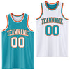 Custom Reversible Teal White-Orange Double Side Sublimation Basketball Suit Jersey