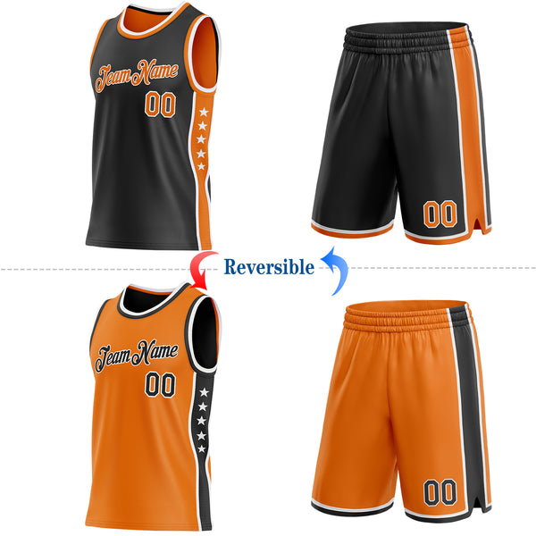 Custom Reversible Black Bay Orange-White Double Side Star Sublimation Basketball Suit Jersey