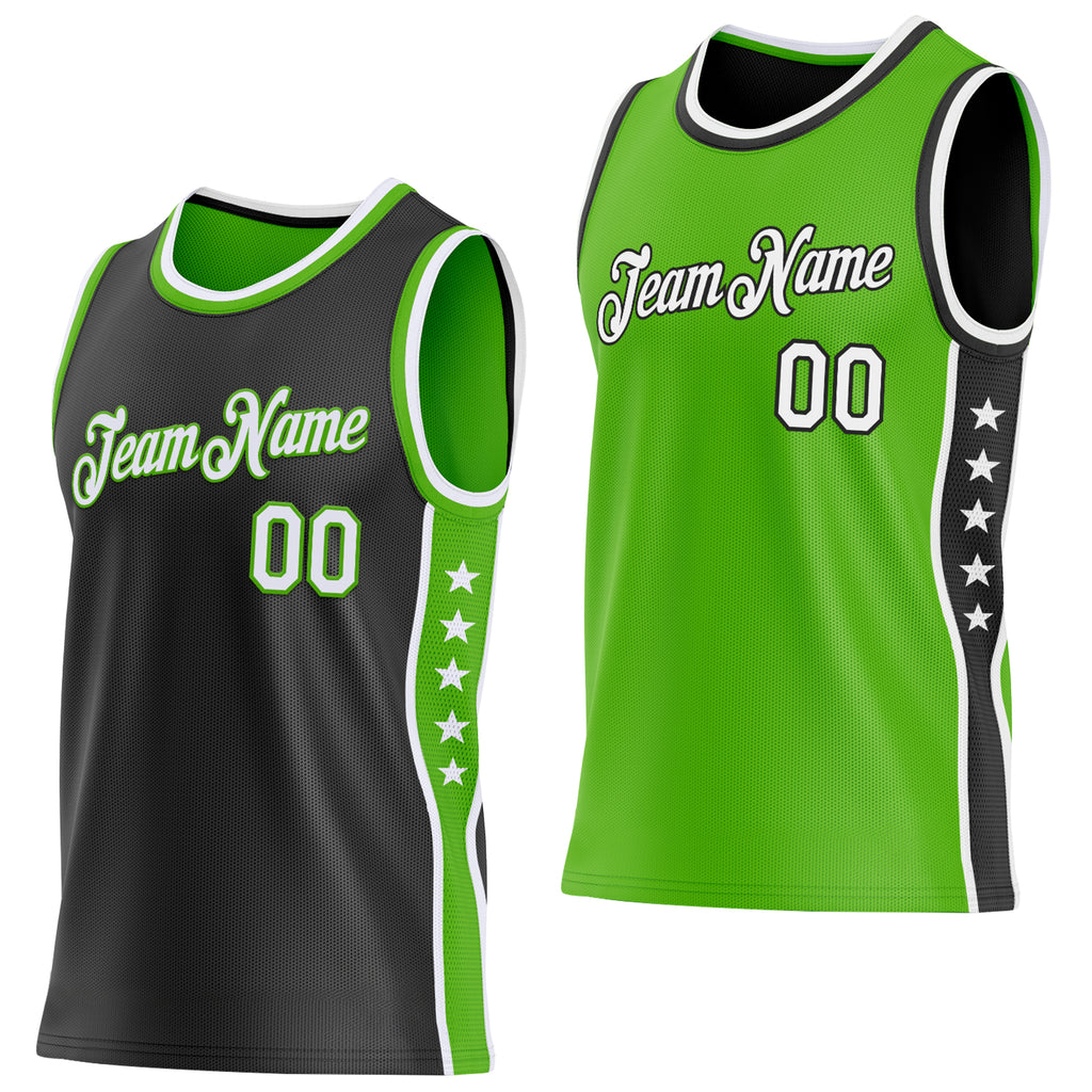 Custom Reversible Black White-Aurora Green Double Side Star Sublimation Basketball Suit Jersey