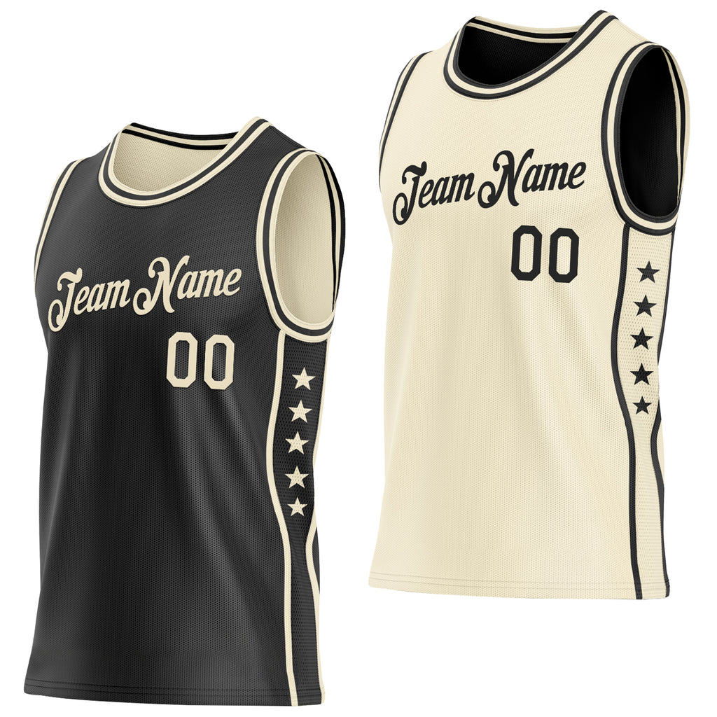 Custom Reversible Black Cream Double Side Star Sublimation Basketball Suit Jersey