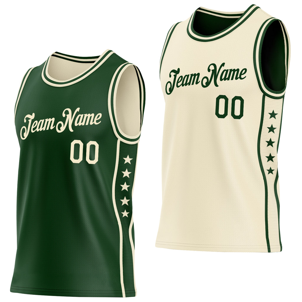 Custom Reversible Green Cream Double Side Star Sublimation Basketball Suit Jersey