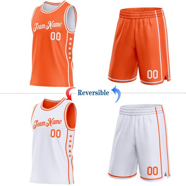 Custom Reversible Orange White Double Side Star Sublimation Basketball Suit Jersey