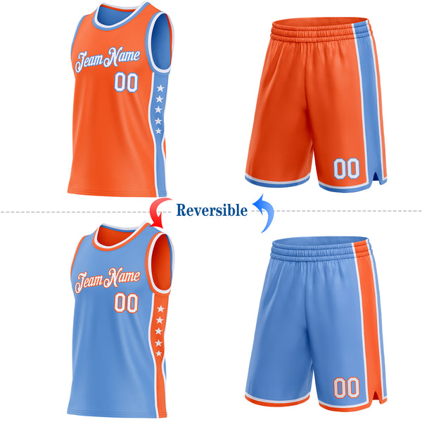 Custom Reversible Orange White-Lakes Blue Double Side Star Sublimation Basketball Suit Jersey