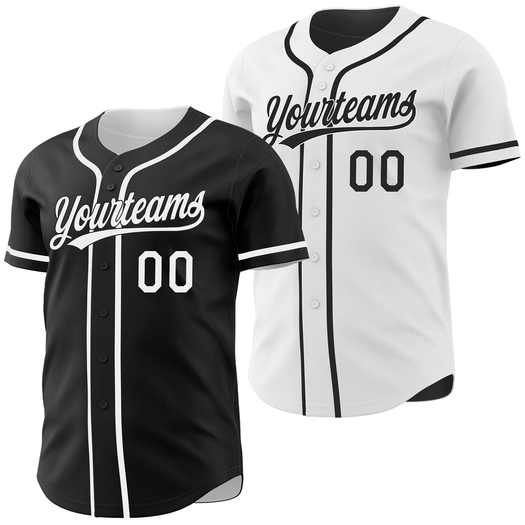 Custom Black-White Reversible Button-Down Baseball Jersey