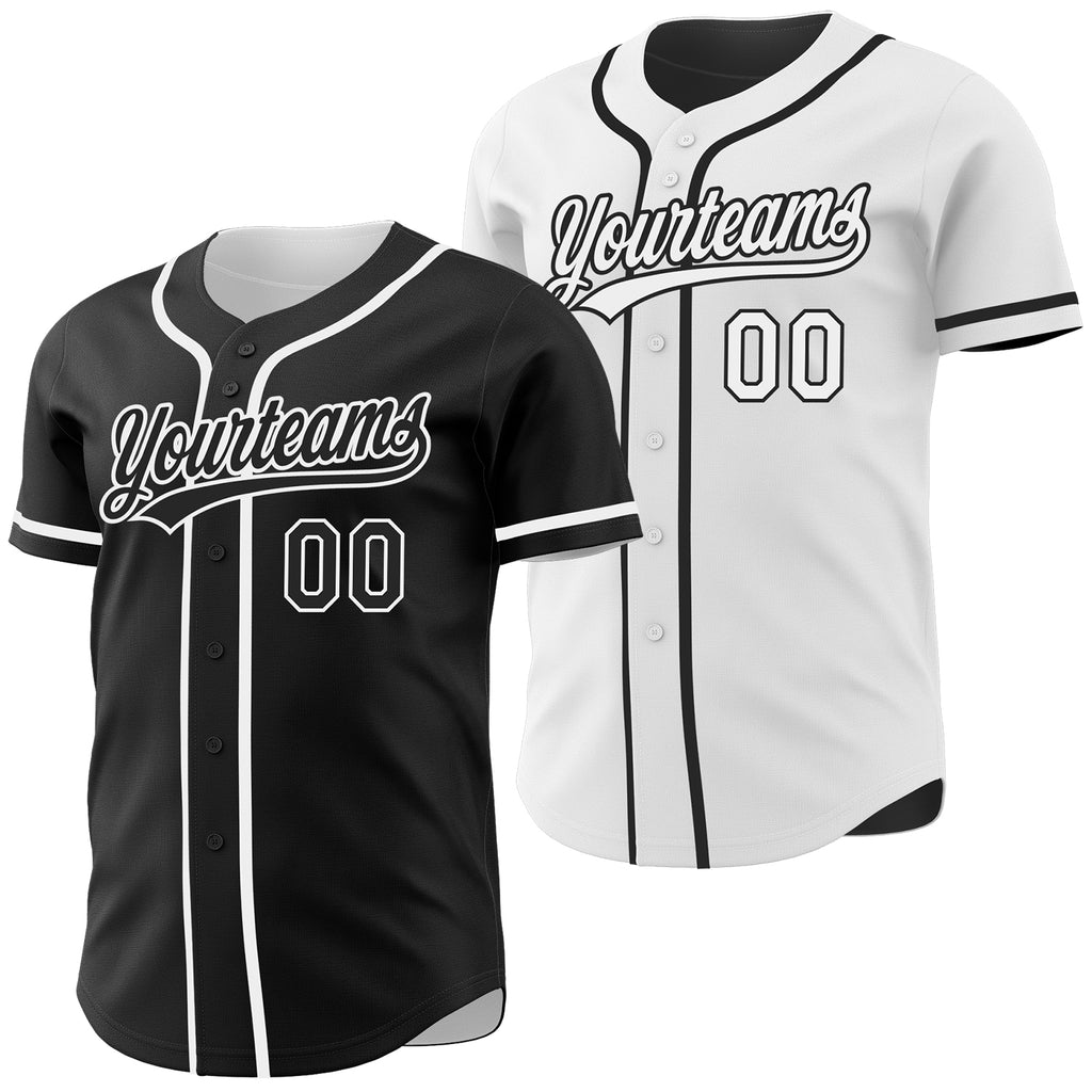 Custom Black-White Reversible Button-Down Baseball Jersey