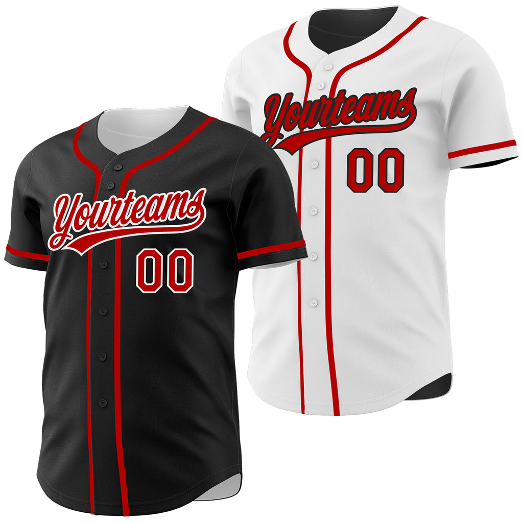 Custom Black Red-White Reversible Button-Down Baseball Jersey