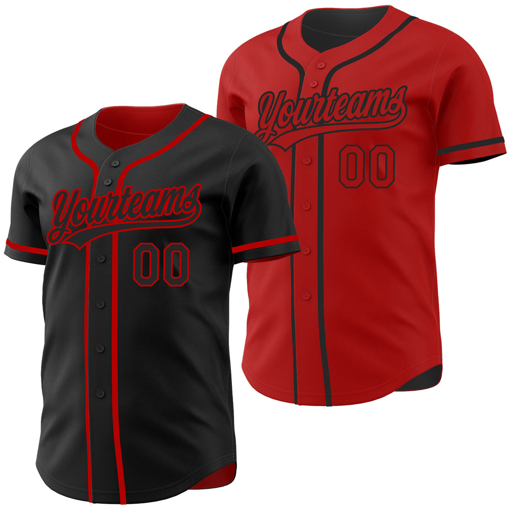 Custom Black-Red Reversible Button-Down Baseball Jersey