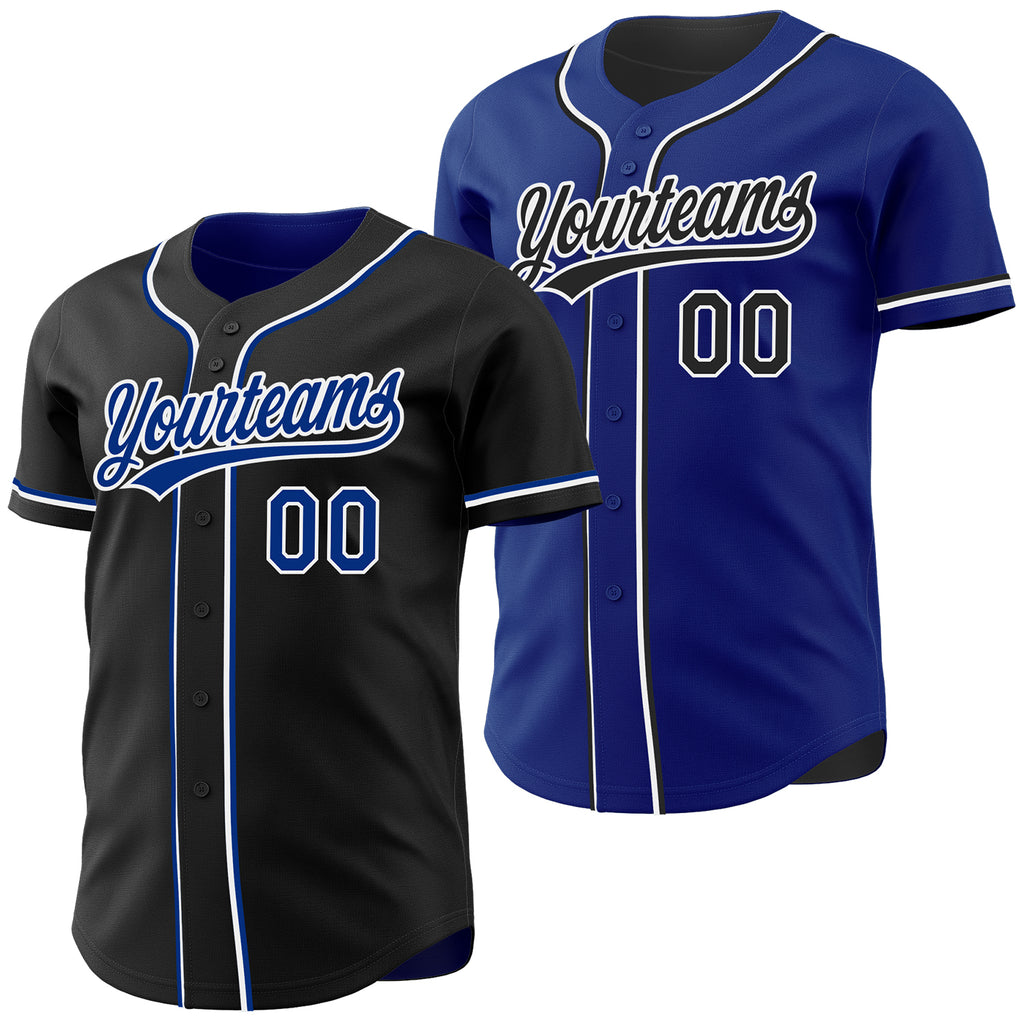 Custom Black Royal-White Reversible Button-Down Baseball Jersey