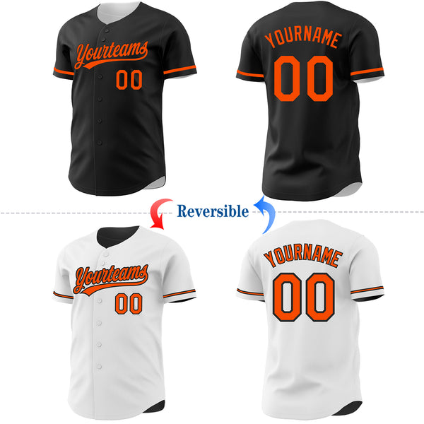 Custom Black-Orange Reversible Button-Down Baseball Jersey