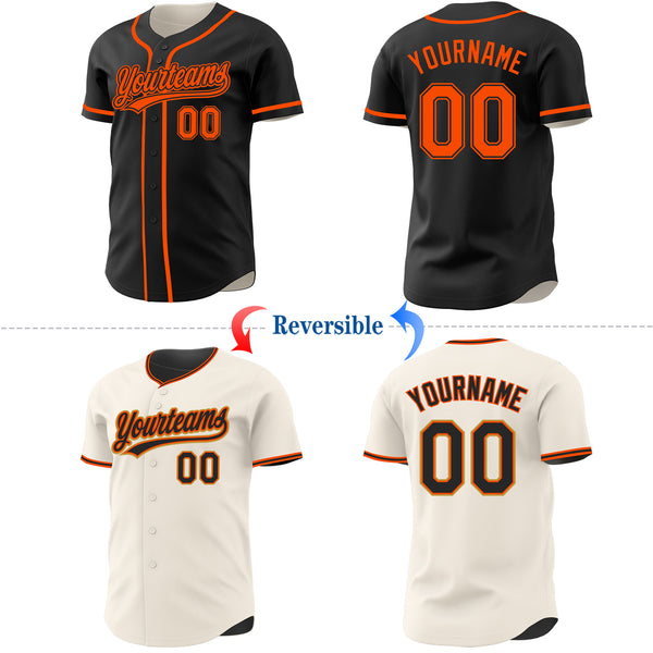 Custom Black-Orange Reversible Button-Down Baseball Jersey