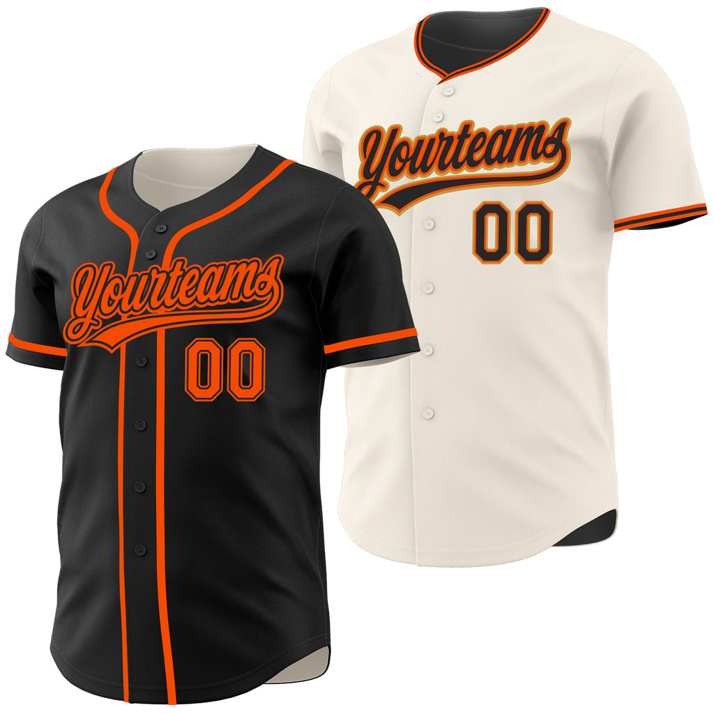 Custom Black-Orange Reversible Button-Down Baseball Jersey
