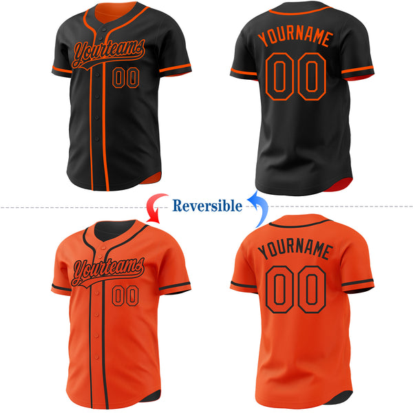 Custom Black-Orange Reversible Button-Down Baseball Jersey