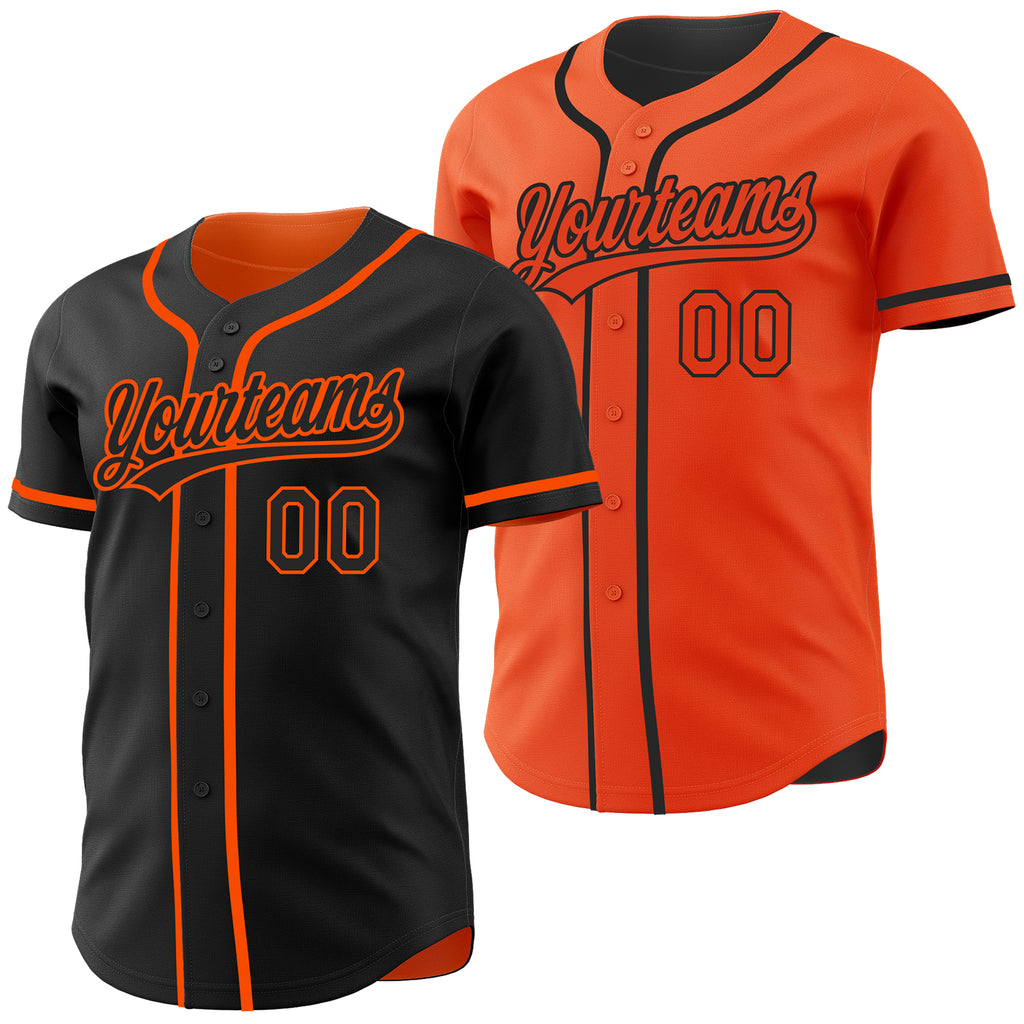 Custom Black-Orange Reversible Button-Down Baseball Jersey