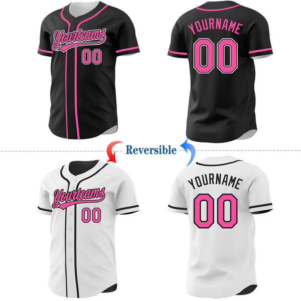 Custom Black Pink-White Reversible Button-Down Baseball Jersey