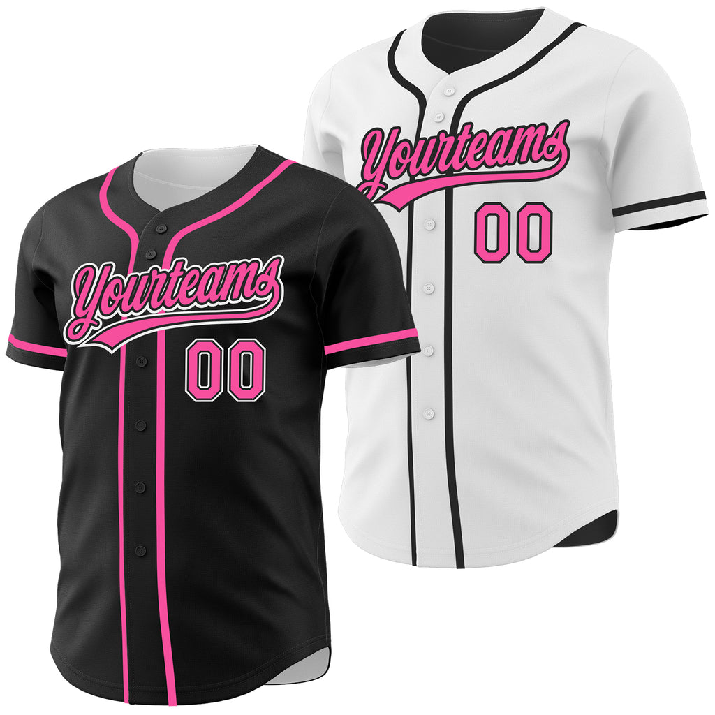 Custom Black Pink-White Reversible Button-Down Baseball Jersey