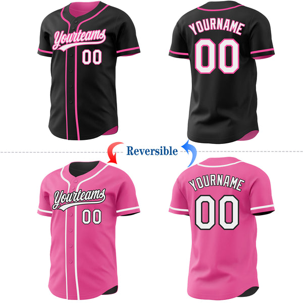 Custom Black White-Pink Reversible Button-Down Baseball Jersey