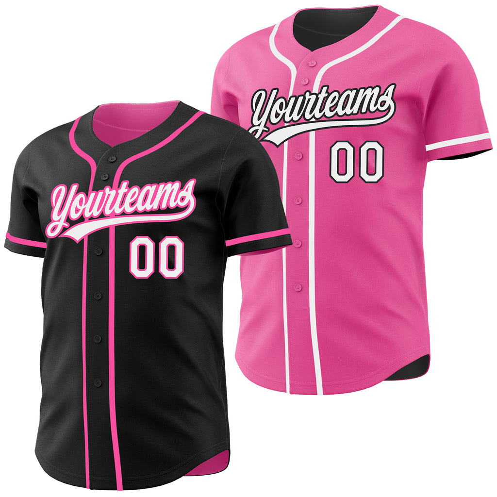 Custom Black White-Pink Reversible Button-Down Baseball Jersey