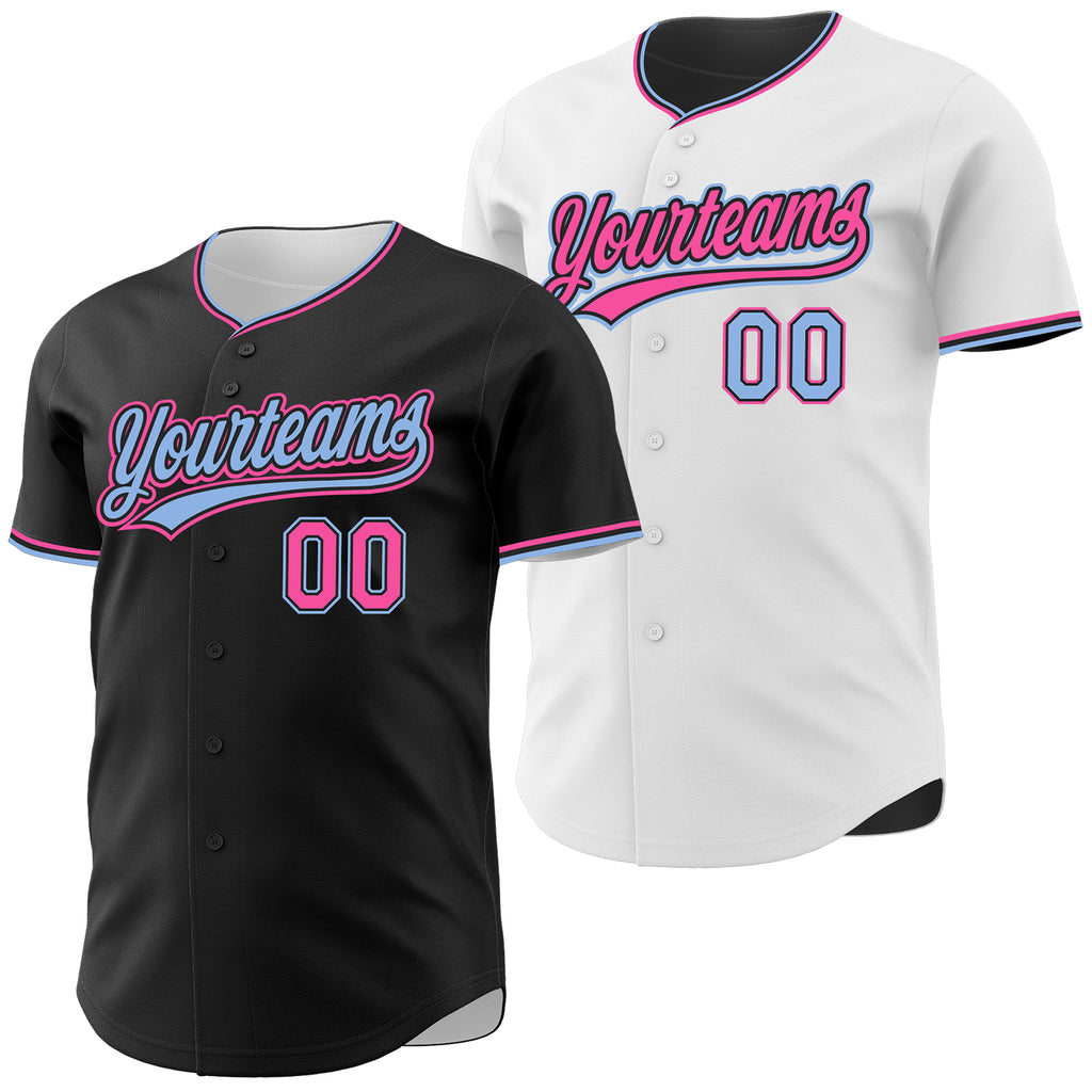 Custom Black Pink-Light Blue Reversible Button-Down Baseball Jersey