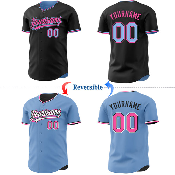 Custom Black Light Blue-Pink Reversible Button-Down Baseball Jersey