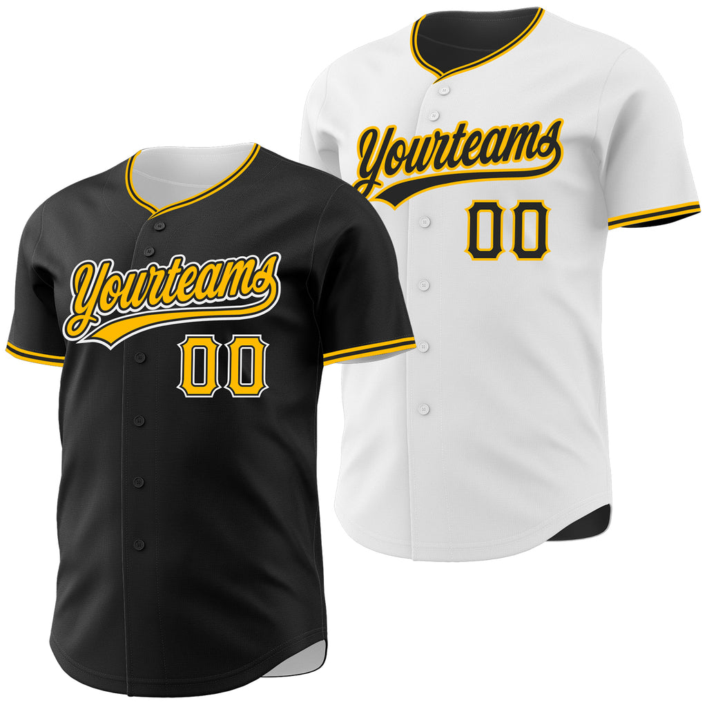 Custom Black Gold-White Reversible Button-Down Baseball Jersey