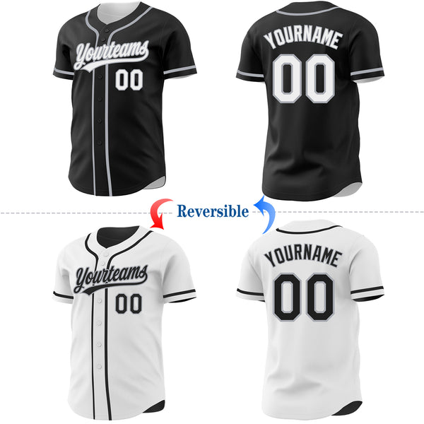 Custom Black White-Gray Reversible Button-Down Baseball Jersey