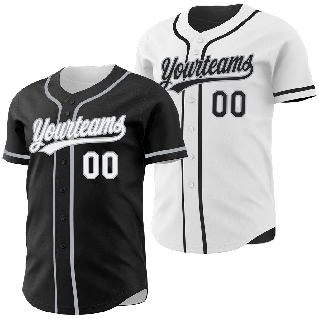 Custom Black White-Gray Reversible Button-Down Baseball Jersey