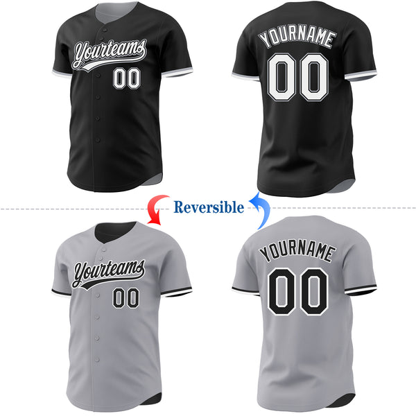 Custom Black White-Gray Reversible Button-Down Baseball Jersey