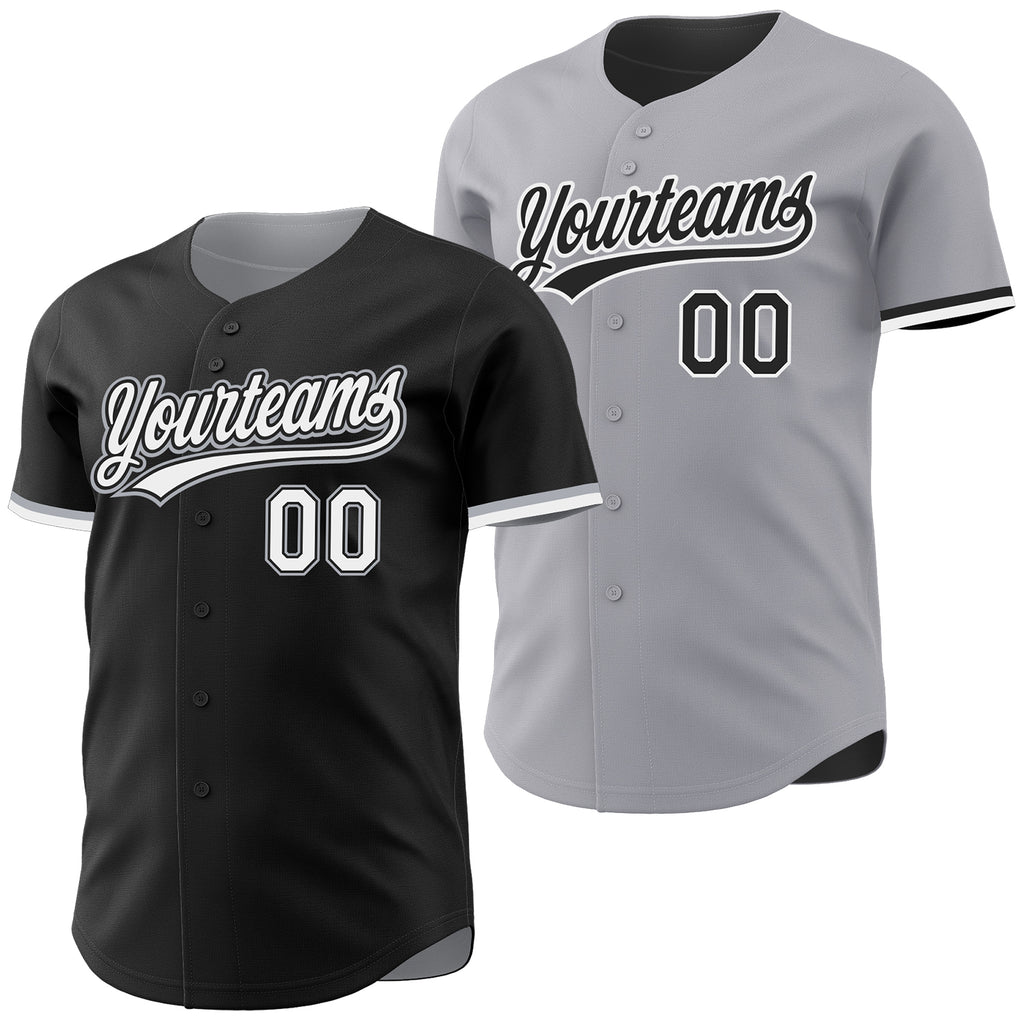 Custom Black White-Gray Reversible Button-Down Baseball Jersey