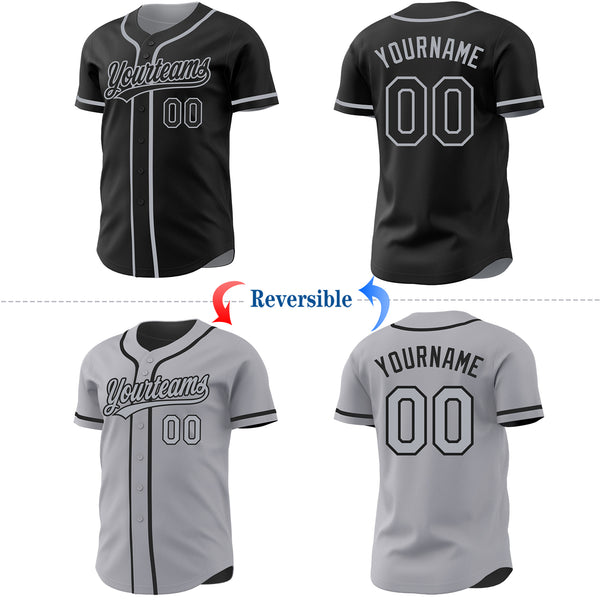 Custom Black-Gray Reversible Button-Down Baseball Jersey