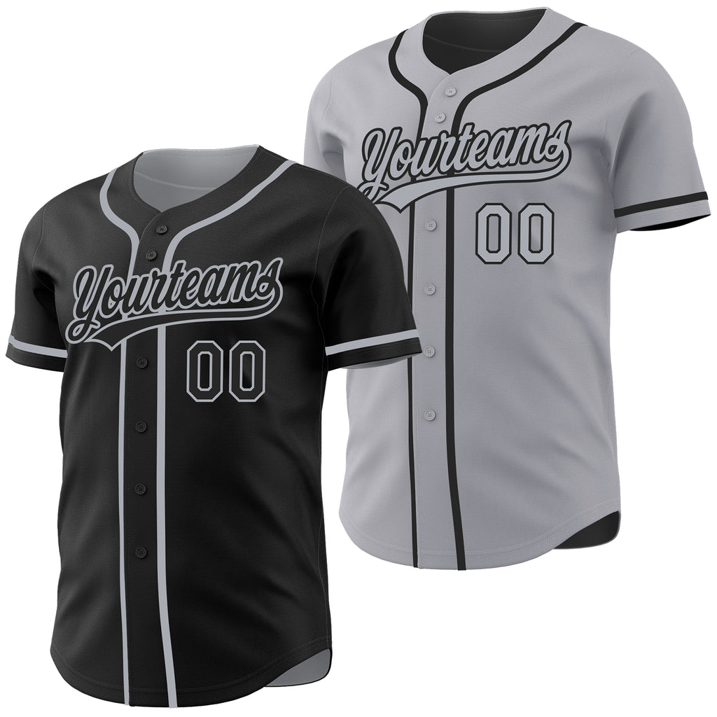 Custom Black-Gray Reversible Button-Down Baseball Jersey