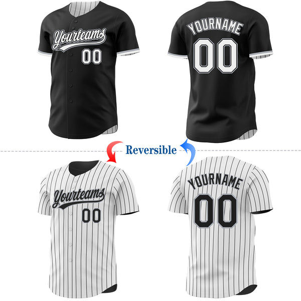 Custom Black White Black Pinstripe Reversible Button-Down Baseball Jersey
