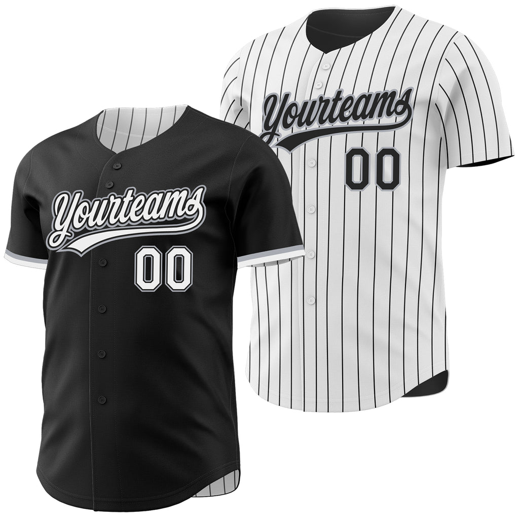 Custom Black White Black Pinstripe Reversible Button-Down Baseball Jersey