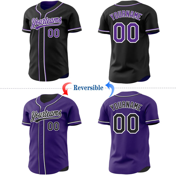 Custom Black Purple-White Reversible Button-Down Baseball Jersey